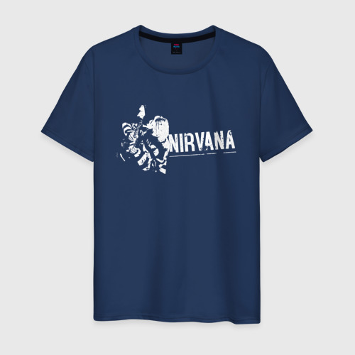 Мужская футболка из хлопка с принтом Nirvana-Курт и гитара, вид спереди №1