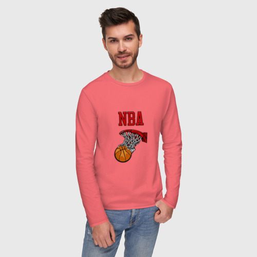 Мужской лонгслив хлопок Basketball - NBA logo, цвет коралловый - фото 3