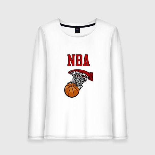 Женский лонгслив хлопок с принтом Basketball - NBA logo, вид спереди #2