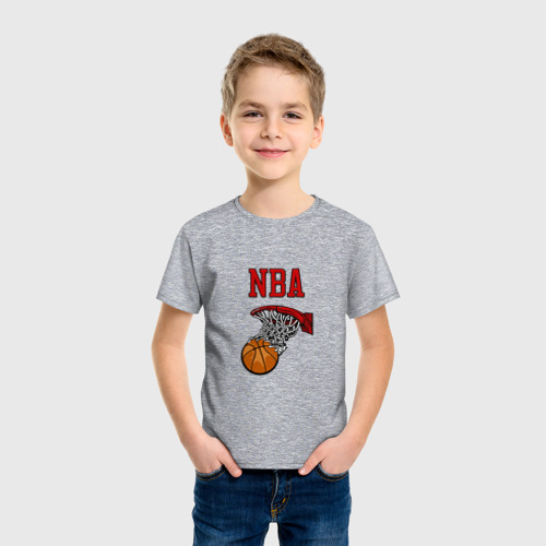 Детская футболка хлопок Basketball - NBA logo, цвет меланж - фото 3