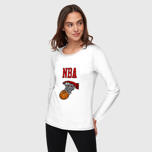 Женский лонгслив хлопок с принтом Basketball - NBA logo, фото на моделе #1