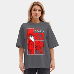 Женская футболка Oversize хлопок premium Евангелион - Аска - Пилот евы - фото 2