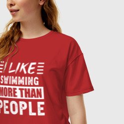Женская футболка хлопок Oversize Мне нравится плавать больше чем люди - фото 2