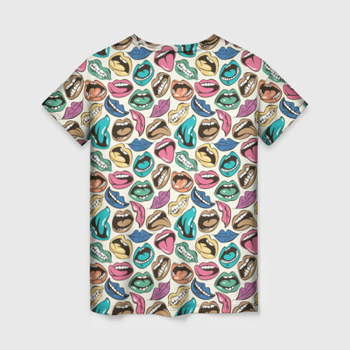 Женская футболка 3D Губы разноцветные поп арт, цвет 3D печать - фото 2