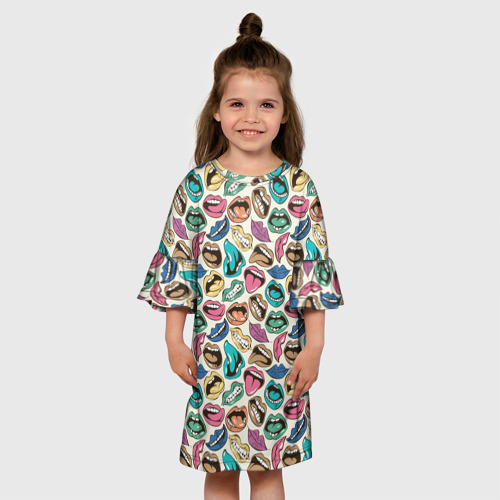 Детское платье 3D Губы разноцветные поп арт, цвет 3D печать - фото 4