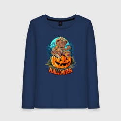 Женский лонгслив хлопок Halloween    Мишка на тыкве