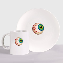 Набор: тарелка + кружка Глаз зомби-ктулху большой летающий