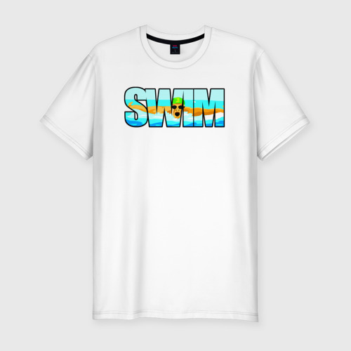 Мужская футболка хлопок Slim с принтом SWIM баттерфляй, вид спереди #2