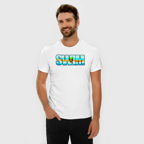 Мужская футболка хлопок Slim с принтом SWIM баттерфляй, фото на моделе #1