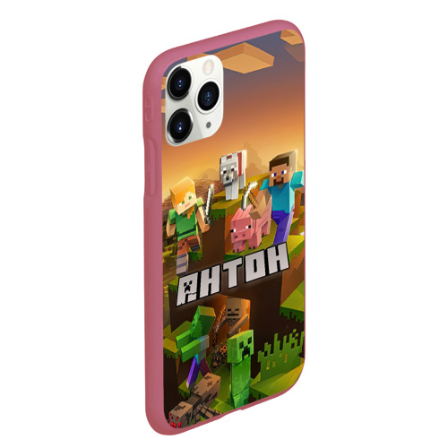 Чехол для iPhone 11 Pro Max матовый Антон Minecraft, цвет малиновый - фото 3