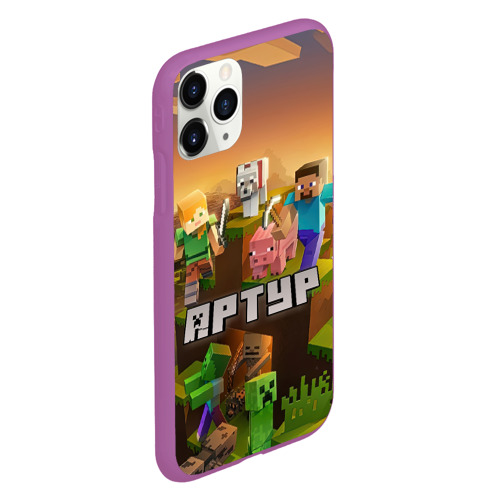 Чехол для iPhone 11 Pro матовый Артур Minecraft, цвет фиолетовый - фото 3
