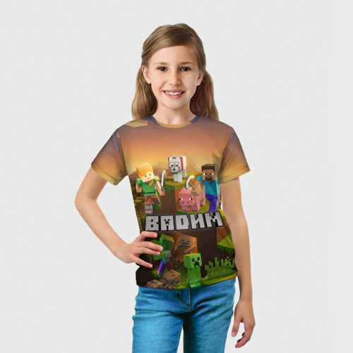Детская футболка 3D Вадим Minecraft, цвет 3D печать - фото 5