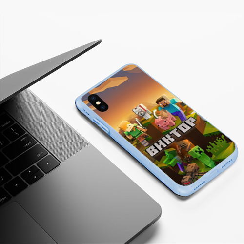 Чехол для iPhone XS Max матовый Виктор Minecraft, цвет голубой - фото 5