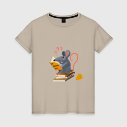 Женская футболка хлопок Библиотечная крыса, умная мышь