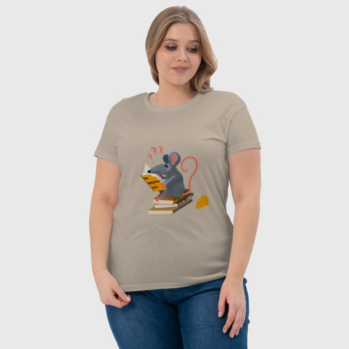 Женская футболка хлопок Библиотечная крыса, умная мышь, цвет миндальный - фото 6