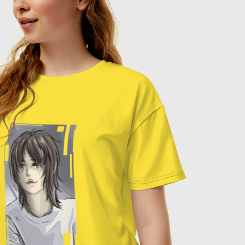 Женская футболка хлопок Oversize Txt Бомгю Art, цвет желтый - фото 3