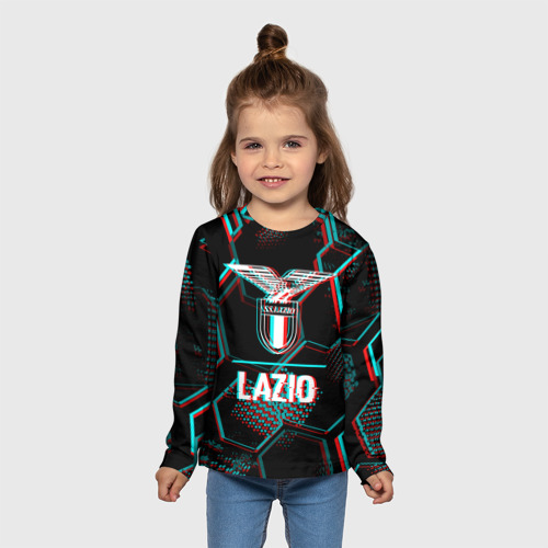 Детский лонгслив 3D Lazio FC в стиле glitch на темном фоне, цвет 3D печать - фото 5