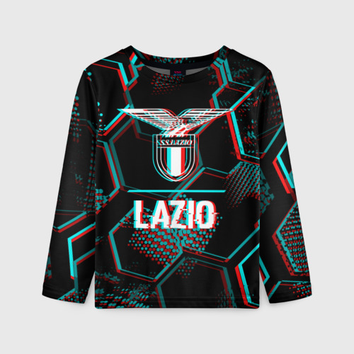 Детский лонгслив 3D Lazio FC в стиле glitch на темном фоне, цвет 3D печать