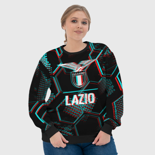 Женский свитшот 3D Lazio FC в стиле glitch на темном фоне, цвет 3D печать - фото 6
