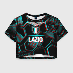 Женская футболка Crop-top 3D Lazio FC в стиле glitch на темном фоне