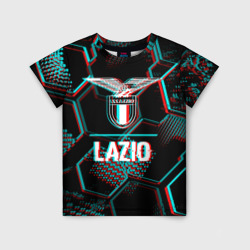 Детская футболка 3D Lazio FC в стиле glitch на темном фоне