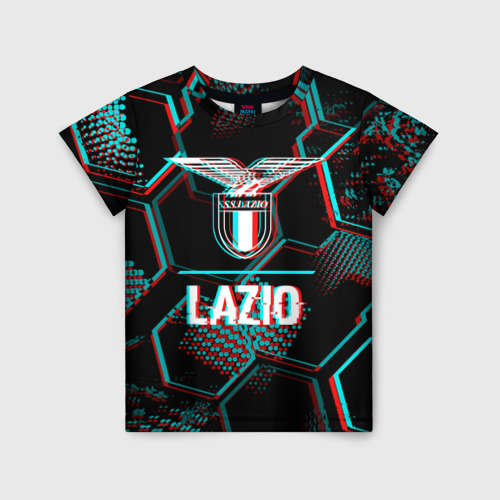 Детская футболка 3D Lazio FC в стиле glitch на темном фоне, цвет 3D печать