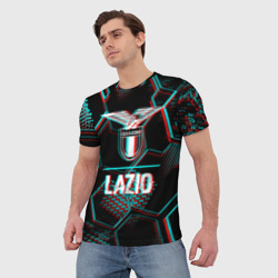 Мужская футболка 3D Lazio FC в стиле glitch на темном фоне - фото 2