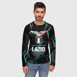 Мужской лонгслив 3D Lazio FC в стиле glitch на темном фоне - фото 2