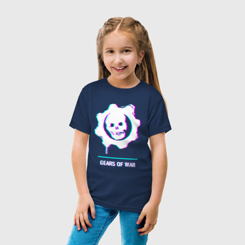 Детская футболка хлопок Gears of War в стиле glitch и баги графики, цвет темно-синий - фото 5