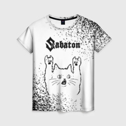 Женская футболка 3D Sabaton рок кот на светлом фоне