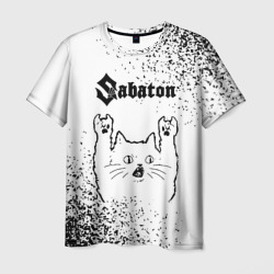Мужская футболка 3D Sabaton рок кот на светлом фоне