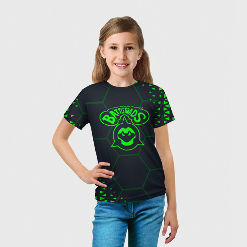 Детская футболка 3D с принтом Battletoads Абстракция соты, вид сбоку #3