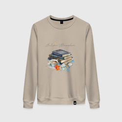 Женский свитшот хлопок Autumn atmosphere with books and coffee