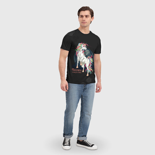 Мужская футболка 3D с принтом Единорог в темном лесу, вид сбоку #3