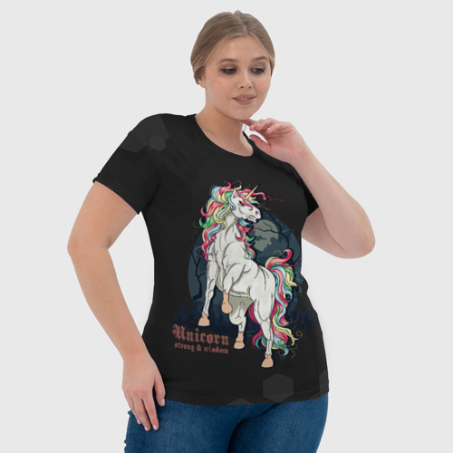 Женская футболка 3D с принтом Единорог в темном лесу, фото #4