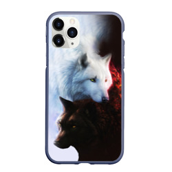 Чехол для iPhone 11 Pro Max матовый Черный и белый волк инь и ян