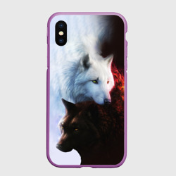 Чехол для iPhone XS Max матовый Черный и белый волк инь и ян