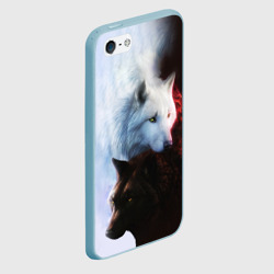 Чехол для iPhone 5/5S матовый Черный и белый волк инь и ян - фото 2
