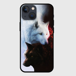 Чехол для iPhone 13 mini Черный и белый волк инь и ян