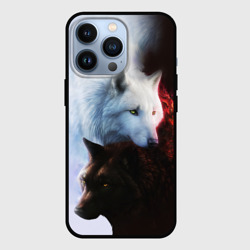 Чехол для iPhone 13 Pro Черный и белый волк инь и ян