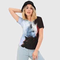 Женская футболка 3D Slim Черный и белый волк инь и ян - фото 2
