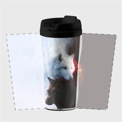 Термокружка-непроливайка Черный и белый волк инь и ян - фото 2