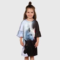 Детское платье 3D Черный и белый волк инь и ян - фото 2