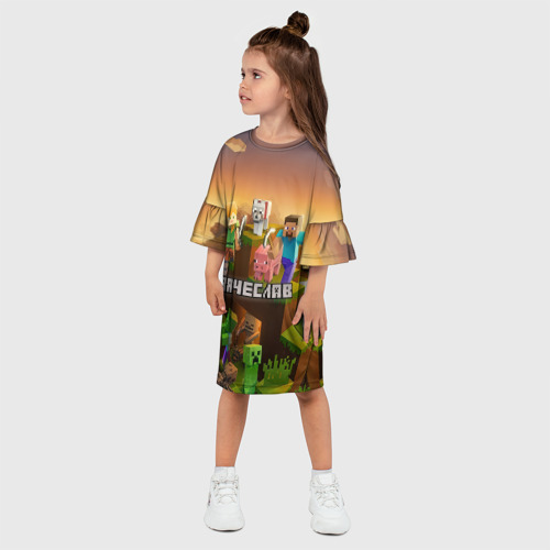 Детское платье 3D с принтом Вячеслав Minecraft, фото на моделе #1