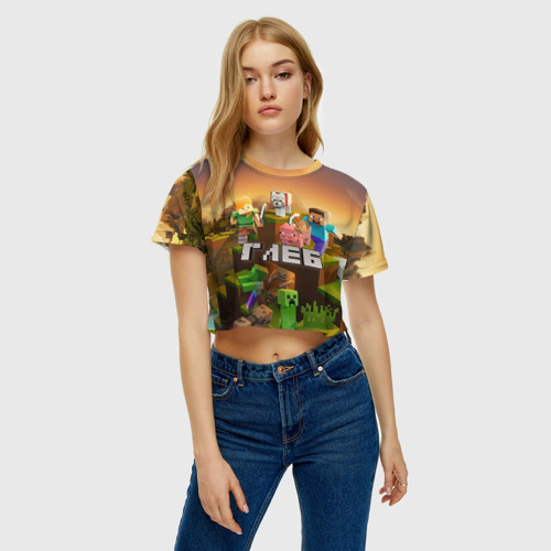 Женская футболка Crop-top 3D Глеб Minecraft, цвет 3D печать - фото 3