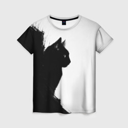 Женская футболка 3D Черный силуэт кота