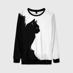 Женский свитшот 3D Черный силуэт кота