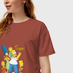 Женская футболка хлопок Oversize Симпсоны - веселая семейка - фото 2