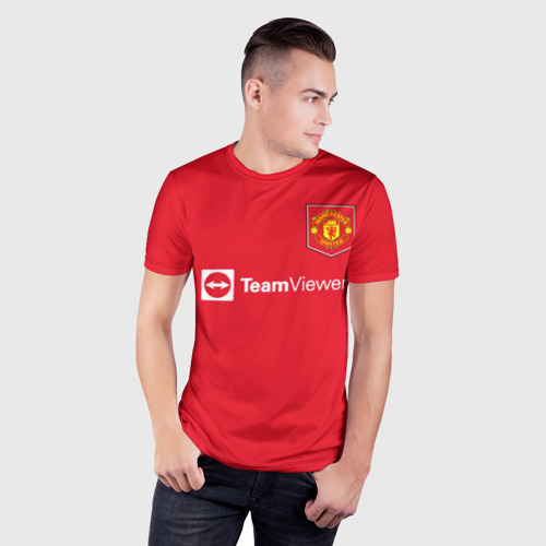 Мужская футболка 3D Slim с принтом Криштиану Роналду Манчестер Юнайтед форма 2022/2023, фото на моделе #1
