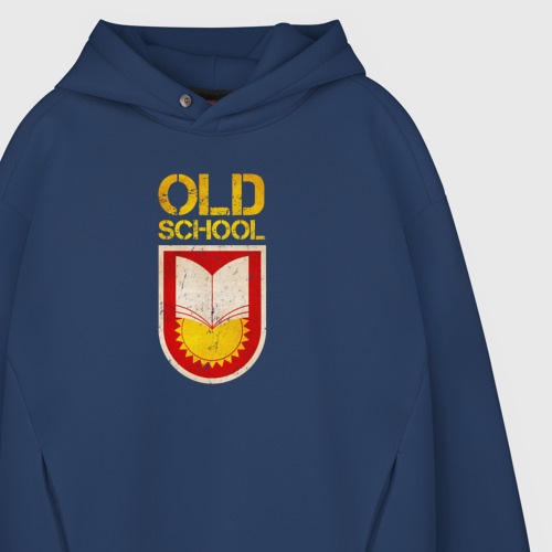 Мужское худи Oversize хлопок Old School emblem, цвет темно-синий - фото 4